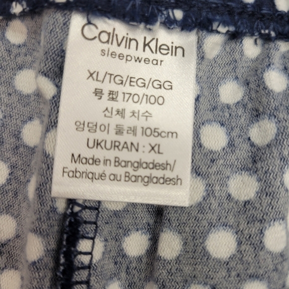Calvin Klein Navy and White Polka Dot Microfleece Pajama Pants Size XL - Picture 3 of 5